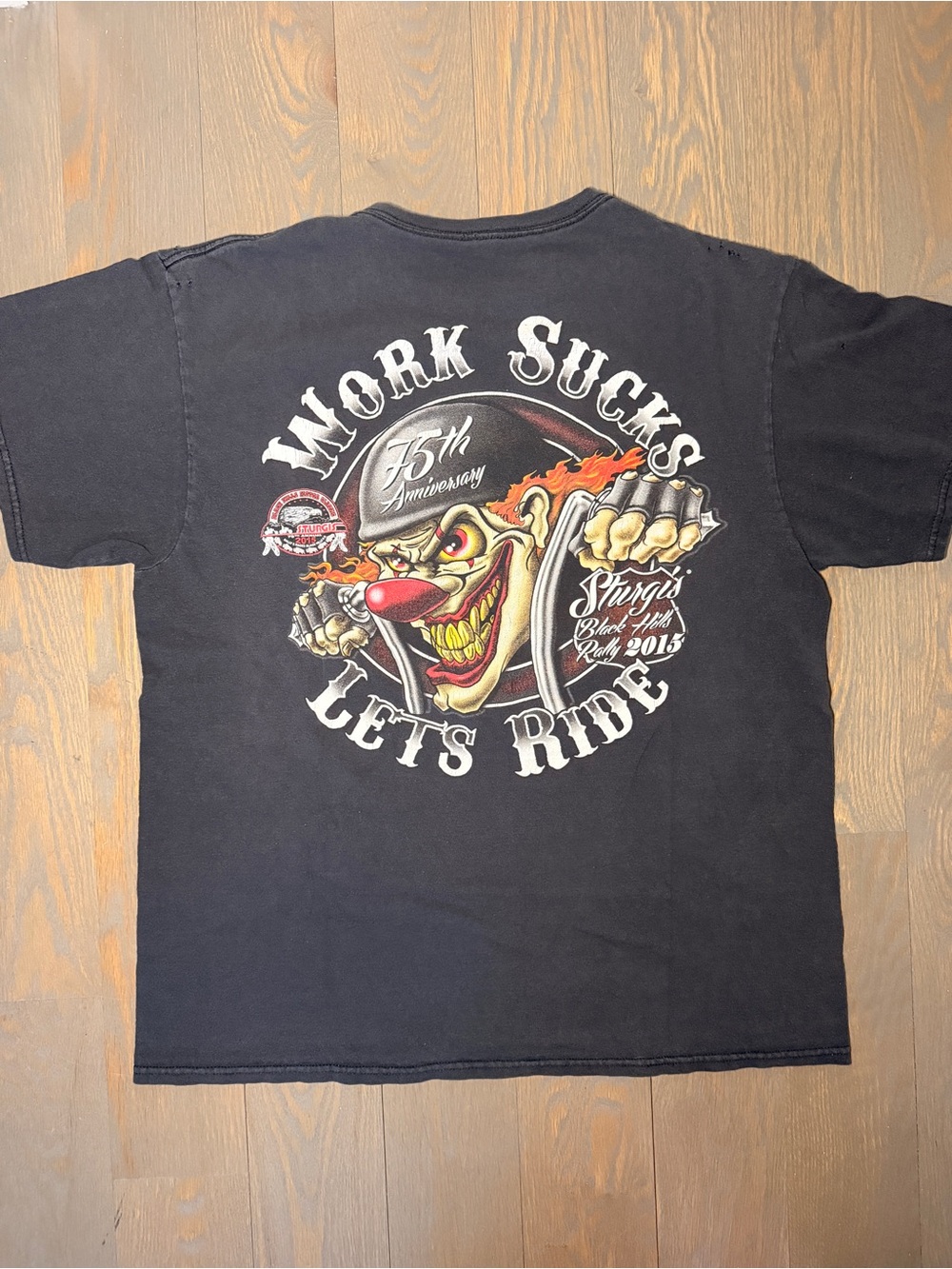 Black "Work Sucks Let's Ride" Graphic Tee
